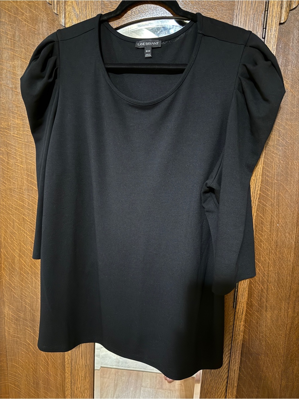 Lane Bryant Black Puff Sleeve Scoop Neck Top, 18/20